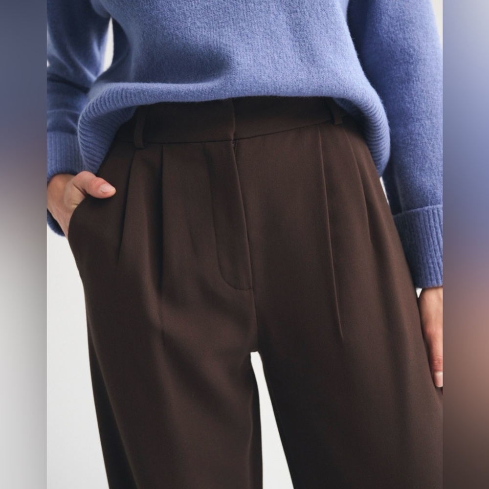 Abercrombie & Fitch Sloane Tailored Wide-Leg High-Rise Pants in Dark Brown 26R - Picture 4 of 8